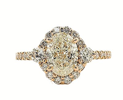14K Rose Gold GIA Certified 1.50 CT Oval Cut Natural Diamond Ring & Side Rounds