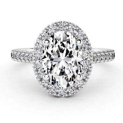 18K White Gold GIA Certified Diamond Engagement Ring with Halo and Side Diamonds