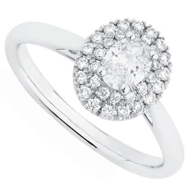 2.00 Carat Oval & Round Cut Diamond Engagement Ring 18k White Gold GIA Certified