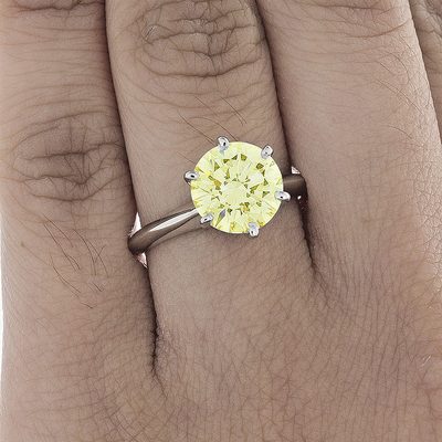 GIA Certified Fancy Light Yellow Round Cut Diamond Solitaire Ring - Platinum