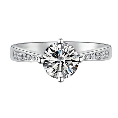 1.70 CT  GIA Certified F-SI1 Round Brilliant Cut Center & 14K White Gold Ring
