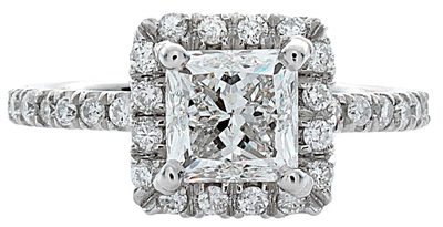GIA Certified 1 CT Princess Cut Diamond Center -14K White Gold Round Pave' Sides