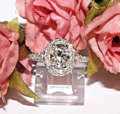 Reduced Price - 1.00 CT GIA Certified Oval Ct with 14K Round Halo & Side Diamond