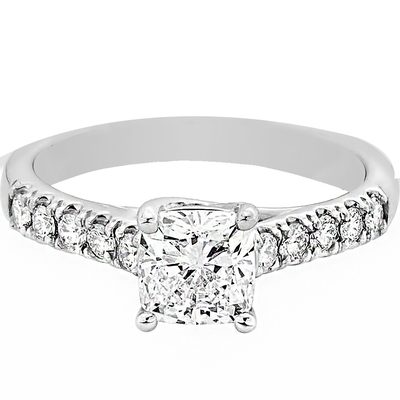 GIA Certified 1.50 Carat Diamond Engagement Ring Cushion Cut  18k White Gold