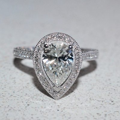 2.50 Carat Pear & Round Cut Diamond Engagement Ring GIA Certified 18k White Gold