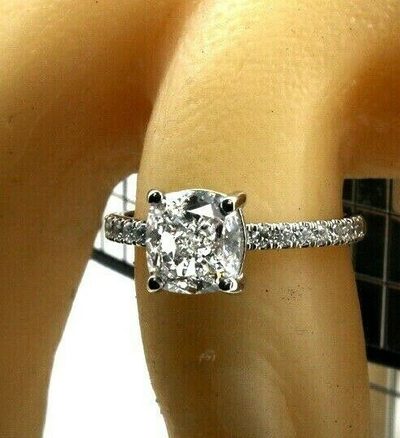 GIA Certified 1.45 carat Diamond Engagement Ring Cushion Shape 18K White Gold
