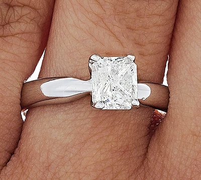 GIA Certified 1.00 CT Radiant Cut Solitaire Diamond Ring - 14K White Gold
