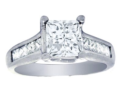 GIA Certified  1.50 CTW Diamond Engagement Ring Princess Cut 14k White Gold
