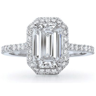 1.00 Carat Diamond Emerald & Round Cut Engagement Ring 18k White Gold