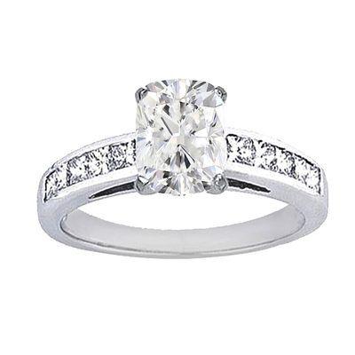 GIA Certified Cushion & Princess Cut Diamond Ring - 14K White Gold - Channel Set