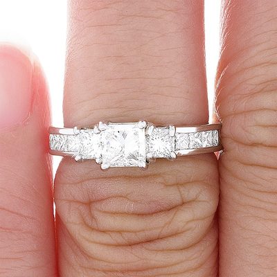 GIA Certified  2.10 TCW Natural Princess Cut Diamond Ring  - 18K White Gold