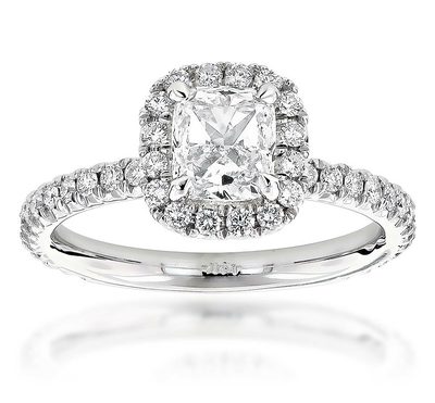 GIA Certified Cushion Cut Diamond Engagement Ring 14k White Gold 2.00 CTW