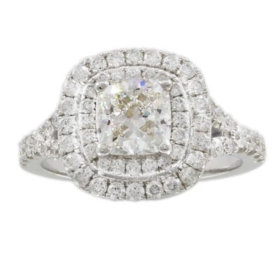 GIA Certified 2.06 Carat  Diamond Engagement Ring Cushion Cut 14k White Gold