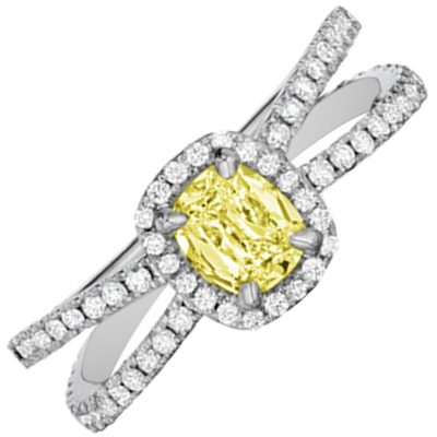 GIA Certified Authentic 2.25 Carat Diamond Engagement Ring Fancy Yellow Cushion