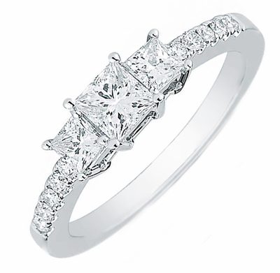 GIA Certified Diamond Engagement Three-Stone 2.00ct Princess and Round Cut Ring
