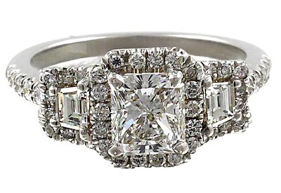 GIA Certified 2 CT Radiant Diamond Set on Trapezoid & Round Shape Platinum Ring