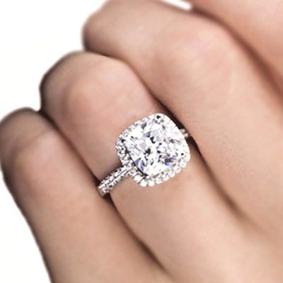 GIA Certified 2.00 CT Cushion Diamond & Platinum Round Cut Pave' Setting / Halo