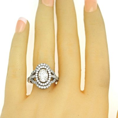 GIA Certified Diamond Engagement Halo Ring 2.50 CT Oval Shape 18k White Gold
