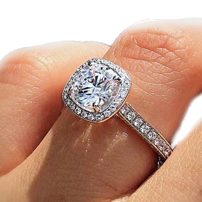 GIA Certified 1.70 CT Cushion Cut Center Diamond Ring with Halo & Side Diamonds
