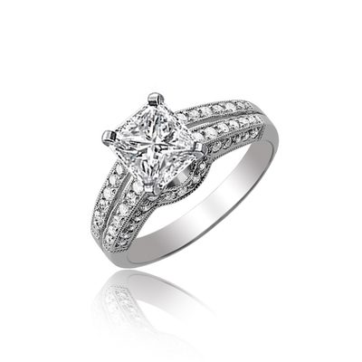 GIA certified 2.50 Carat  Diamond Engagement Ring Radiant Cut  18k White Gold
