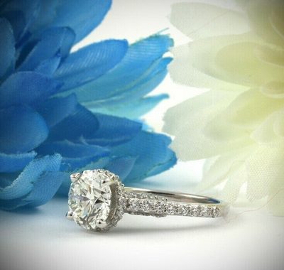GIA Certified Diamond Engagement Ring  Halo Round Cut Classic design 2.20 CT 18K