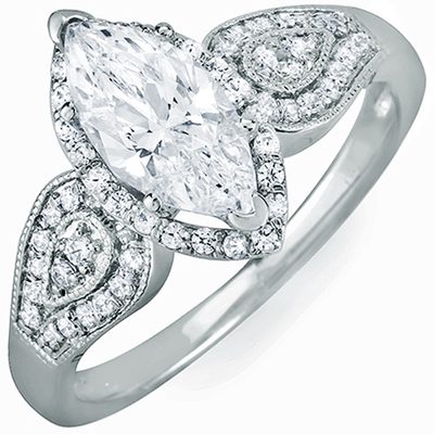 Marquise cut 18K Gold Diamond Engagement Ring Antique Style 1.00 Carat