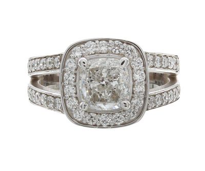 GIA Certified 3.50 CTW Split Shank Cushion Cut Halo Diamond Engagement Ring