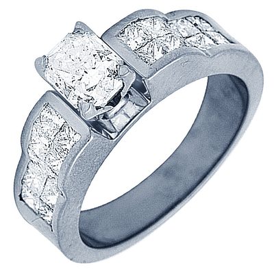 Diamond Engagement Ring GIA Certified 2.50 Carat Radiant & Princess Cut 18k