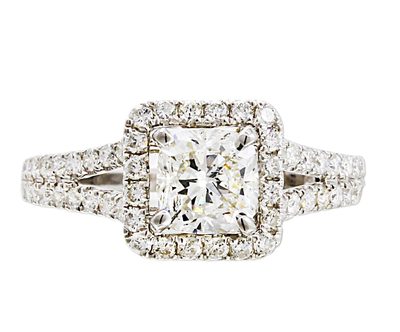 14K White Gold Cushion Cut Natural Diamond Engagement Ring /1.00 CT Center I-VS2