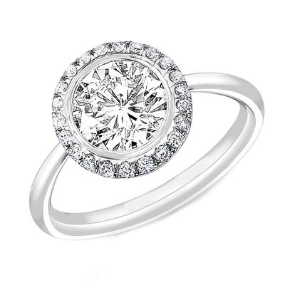 GIA Certified 1.80 CTW Diamond Halo Style Engagement Ring 18K Round cut
