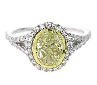 GIA Certified 2.12 Ct Diamond Engagement Ring Oval Cut IF Fancy Yellow Platinum