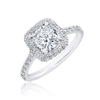 GIA 2.15 Ct Diamond Engagement Ring Halo Design Ladies Cushion Cut 18K Gold