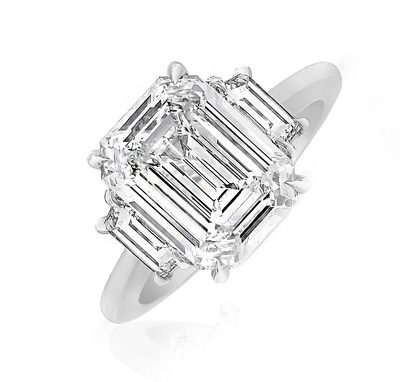 GIA Certified 1.50 CT Emerald & Trapezoid Cut Diamond 18k Engagement Ring