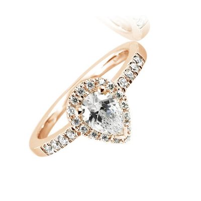 GIA Certified Diamond Engagement Halo Ring 2 CT Pear & Round 18k Rose Gold