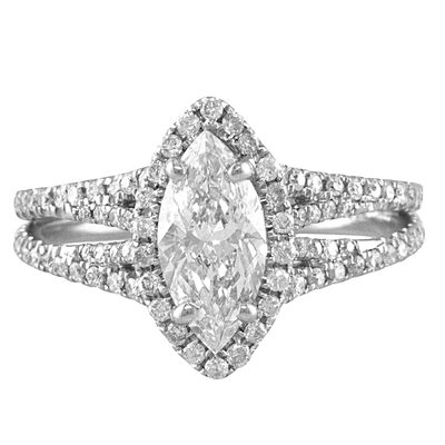 GIA Certified 2.2 CT Diamond Engagement Ring Marquise & Round Cut 18k White Gold