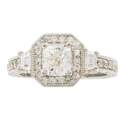 GIA Certified 2.25 CT Diamond Engagement Ring Cushion Round & Trapezoid 18k Gold