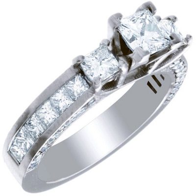 GIA Certified Engagement Ring Princess Cut 2.50 CTW 18k White Gold