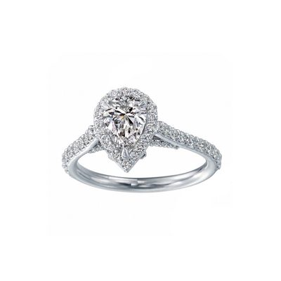 GIA Certified Diamond Engagement Ring 2.00 Carat Pear Cut 18k White Gold