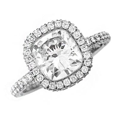 GIA Certified Diamond Engagement Ring Pave Style 2.25 Cushion Cut 18k White Gold