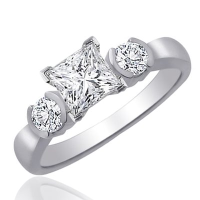 GIA Certified Diamond Engagement Ring 1.50 Carat Princess and Round Cut Platinum