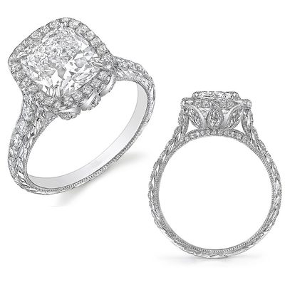 GIA Certified 2.50 CT Diamond Engagement Ring 18k White Gold Cushion & Round Cut