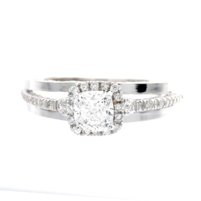 GIA Certified 2.50 CT Diamond Engagement Ring 18k White Gold Cushion & Round Cut