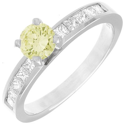 Diamond Engagement Ring GIA Certified  2.00 Carat Fancy Yellow Round Platinum