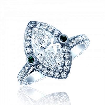 2.25 CT 18k White Gold Marquise & Round Cut Diamond Engagement Ring GIA Cert.