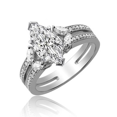 Diamond Engagement Ring 18k White Gold Marquise & Round Cut GIA Certified 2.2 CT