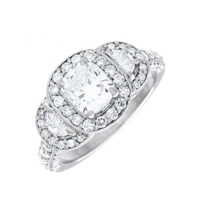 Diamond Engagement Ring Cushion Cut GIA Certified 2.40 Carat 18k White Gold