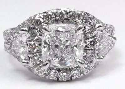 GIA Certified 2.50 Carat Diamond Engagement Ring 18k White Gold Cushion Cut