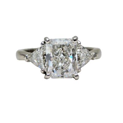 Platinum Three Stone Radiant & Triangle Shape / Cut Diamond Ring GIA Certified