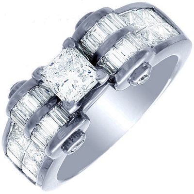 GIA Certified 3.00 Carat Diamond Engagement Ring Princess Cut 18k White Gold