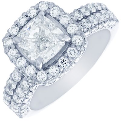 Diamond Engagement Ring 2.50 CT Cushion & Round Cut GIA Certified 18k White Gold